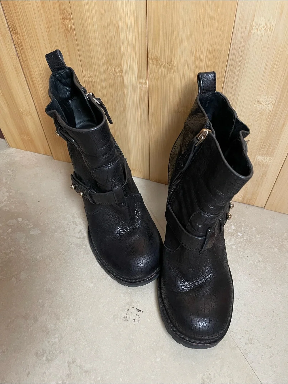 Tory Burch Black Textured Leather Stud-Accent Ankle Booties